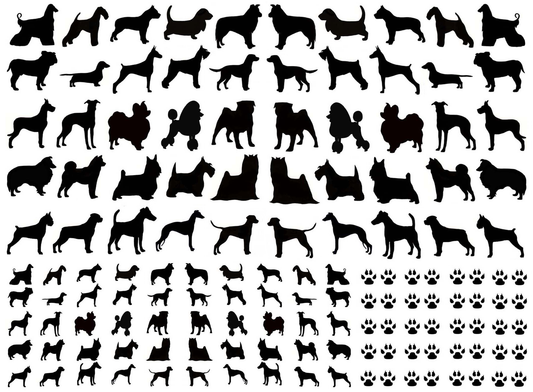 Mini Dogs and Paws 140 pcs 0.25 to 0.65 Inch Black Fused Glass Decals
