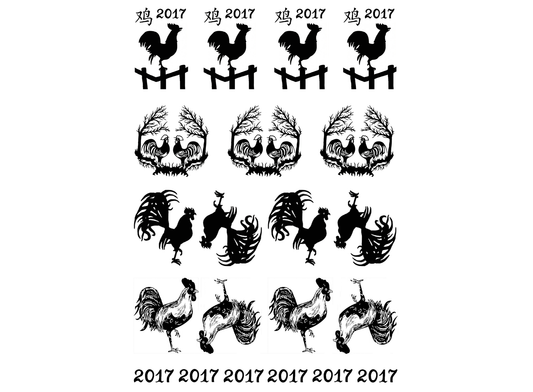 Rooster 15 pcs 1 Inch Black Fused Glass Decals