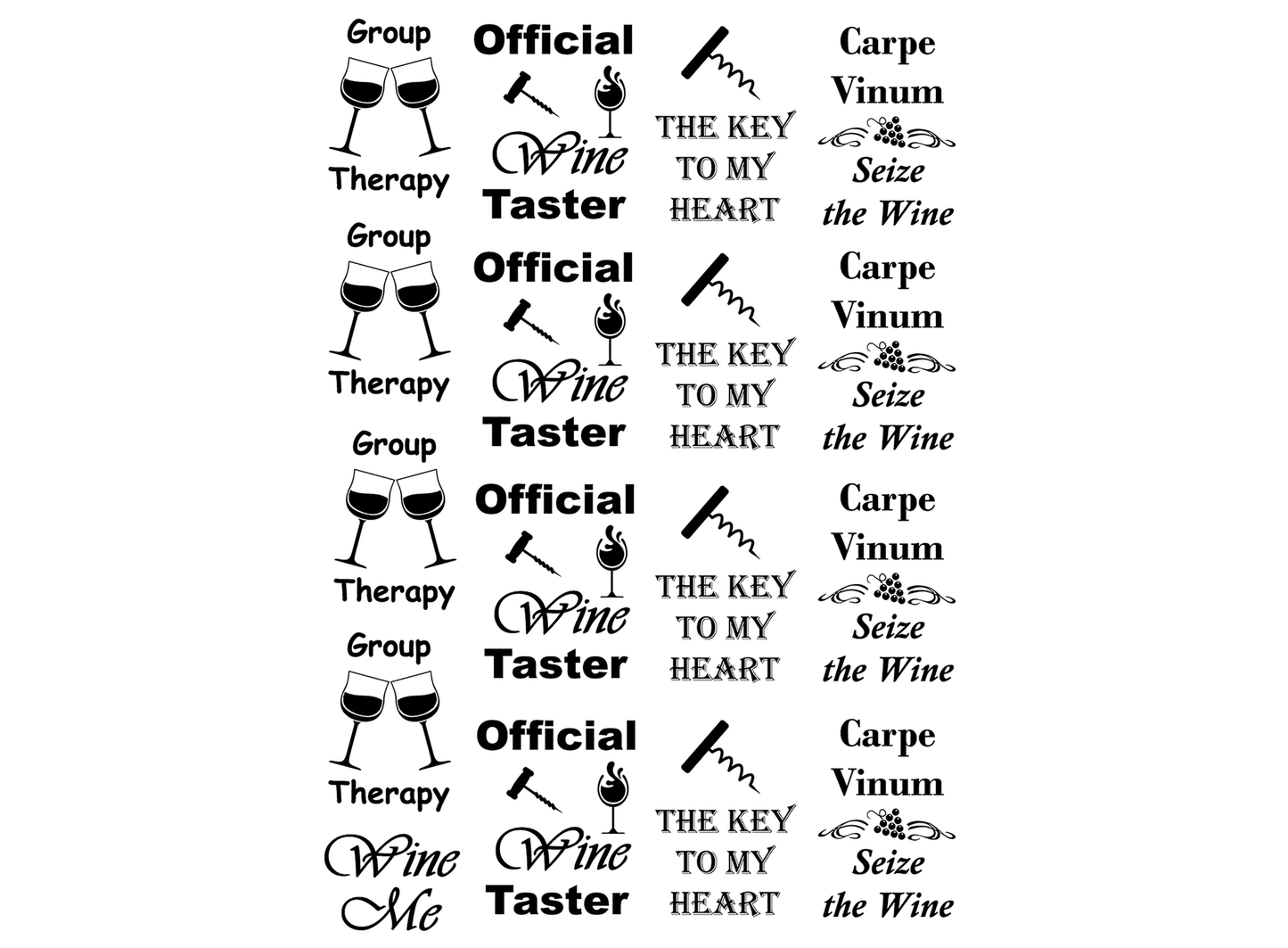 Wine Group Therapy 17 pcs 1 Inch Black Fused Glass Decals