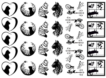 Cat Lovers 26 pcs 1 to 1.25 Inch Black Fused Glass Decals