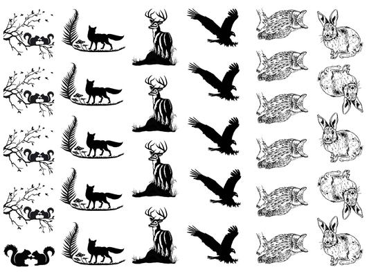 Forest Friends 30 pcs 1 Inch Black Fused Glass Decals