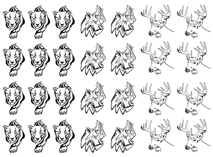Panther Hog Deer 28 pcs 1 Inch Black Fused Glass Decals