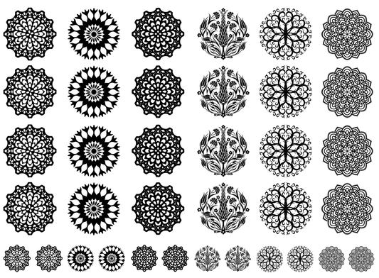 Kaleidoscope Medallions 36 pcs 0.5 to 1 Inch Black Fused Glass Decals