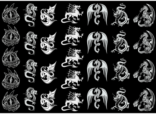 Dragon Drama 30 pcs 1 Inch White Fused Glass Decals