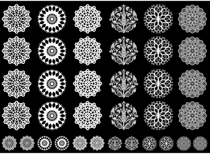 Kaleidoscope Medallions 36 pcs 1 Inch White Fused Glass Decals