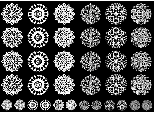 Kaleidoscope Medallions 36 pcs 1 Inch White Fused Glass Decals