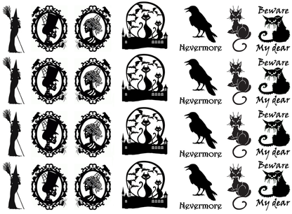 Halloween Fright 28 pcs 1-1/8"  Black Fused Glass Decals