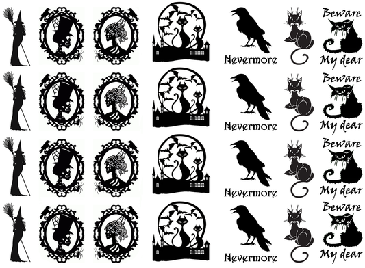 Halloween Fright 28 pcs 1-1/8"  Black Fused Glass Decals