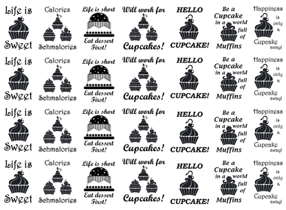 Just Desserts Cupcake 28 pcs 1.15 Inch Black Fused Glass Decals