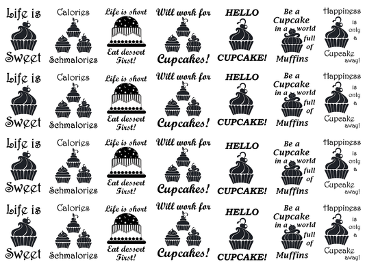 Just Desserts Cupcake 28 pcs 1.15 Inch Black Fused Glass Decals