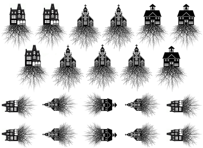 House Church School 21 pcs 1.5 Inch Black Fused Glass Decals