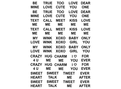 Valentine Words 48 pcs 0.35 Inch Black Fused Glass Decals
