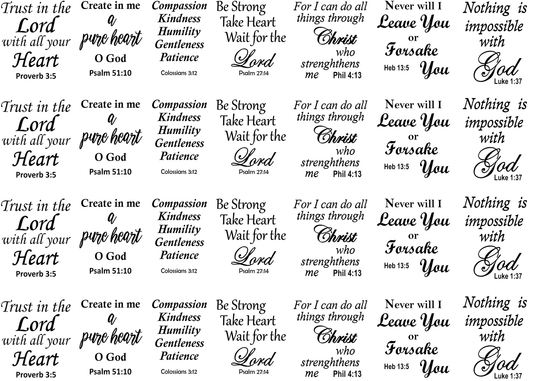Bible Verse Proverb Psalm 28 pcs 1 Inch Black Fused Glass Decals