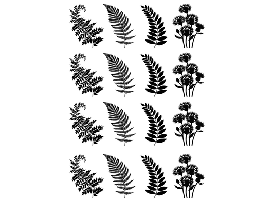 Fern Fronds 16 pcs 1 Inch Black Fused Glass Decals