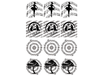 Music Ballet Nativity Tree 1.15 Inch Black Fused Glass Decals