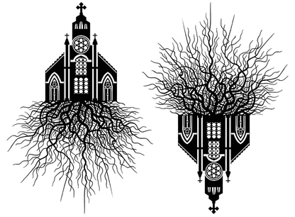 Rooted Church 4 pcs 3.25 Black Fused Glass Decals