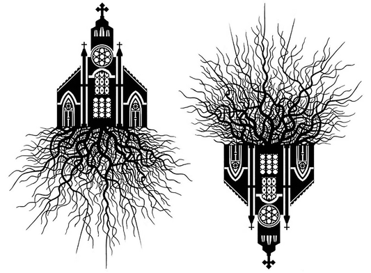 Rooted Church 4 pcs 3.25 Black Fused Glass Decals