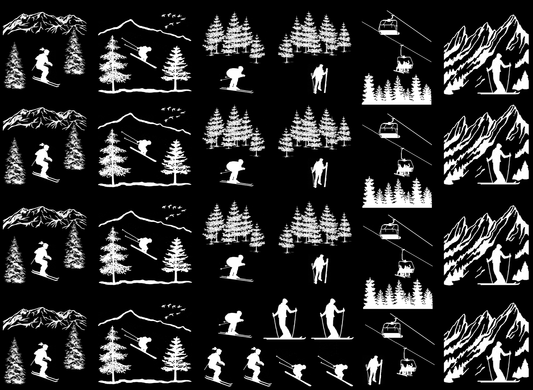 Skier Ski Snow 30 pcs White Fused Glass Decals