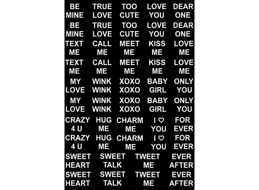 Valentine Words 48 pcs White Fused Glass Decals