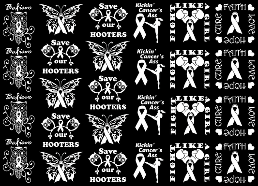 Breast Cancer Awareness 26 pcs 1 Inch White Fused Glass Decals