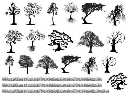 Tree Variety Grass 18 pcs 1 Inch Black Fused Glass Decals