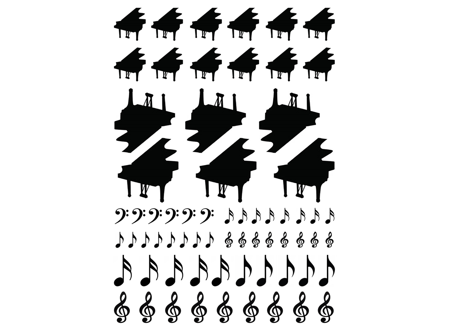 Piano Music Notes 67 pcs 0.25 to 1 Inch Black Fused Glass Decals