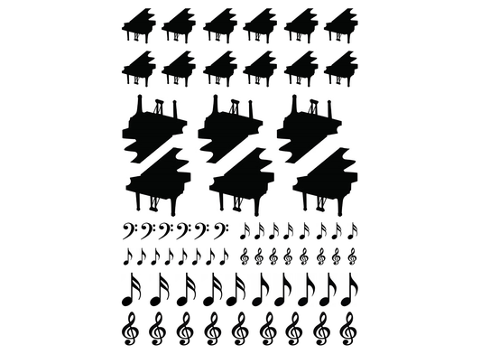 Piano Music Notes 67 pcs 0.25 to 1 Inch Black Fused Glass Decals