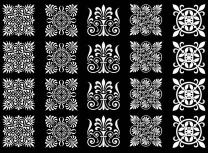 Ornate Squares 20 pcs 1 Inch White Fused Glass Decals