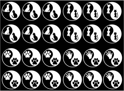 Yin Yang Pet Dog Cat 24 pcs 1 Inch White Fused Glass Decals