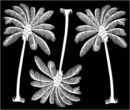 Palm Tree Trio 3 pcs 4 Inch White Fused Glass Decals