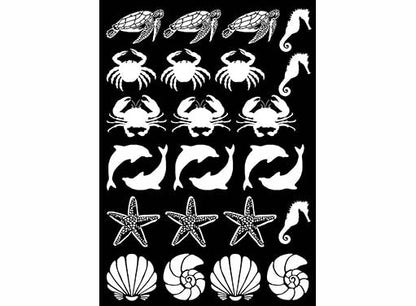 Sea Crab Turtle Dolphin 25 pcs 1 Inch White Fused Glass Decals