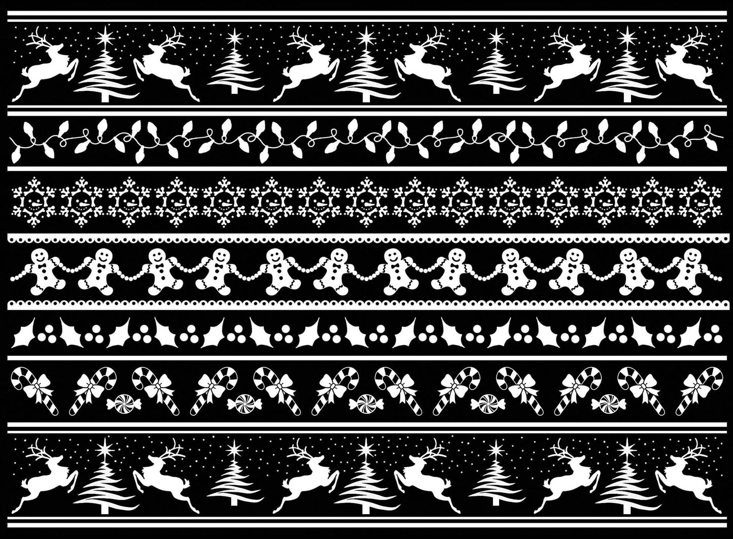 Christmas Stripes Deer Holly 1 pc 5 x 7 Inch White Fused Glass Decal