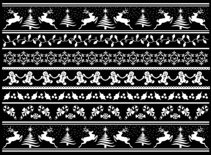 Christmas Stripes Deer Holly 1 pc 5 x 7 Inch White Fused Glass Decal