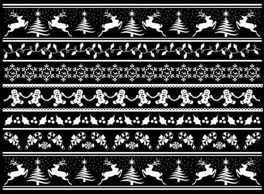 Christmas Stripes Deer Holly 1 pc 5 x 7 Inch White Fused Glass Decal