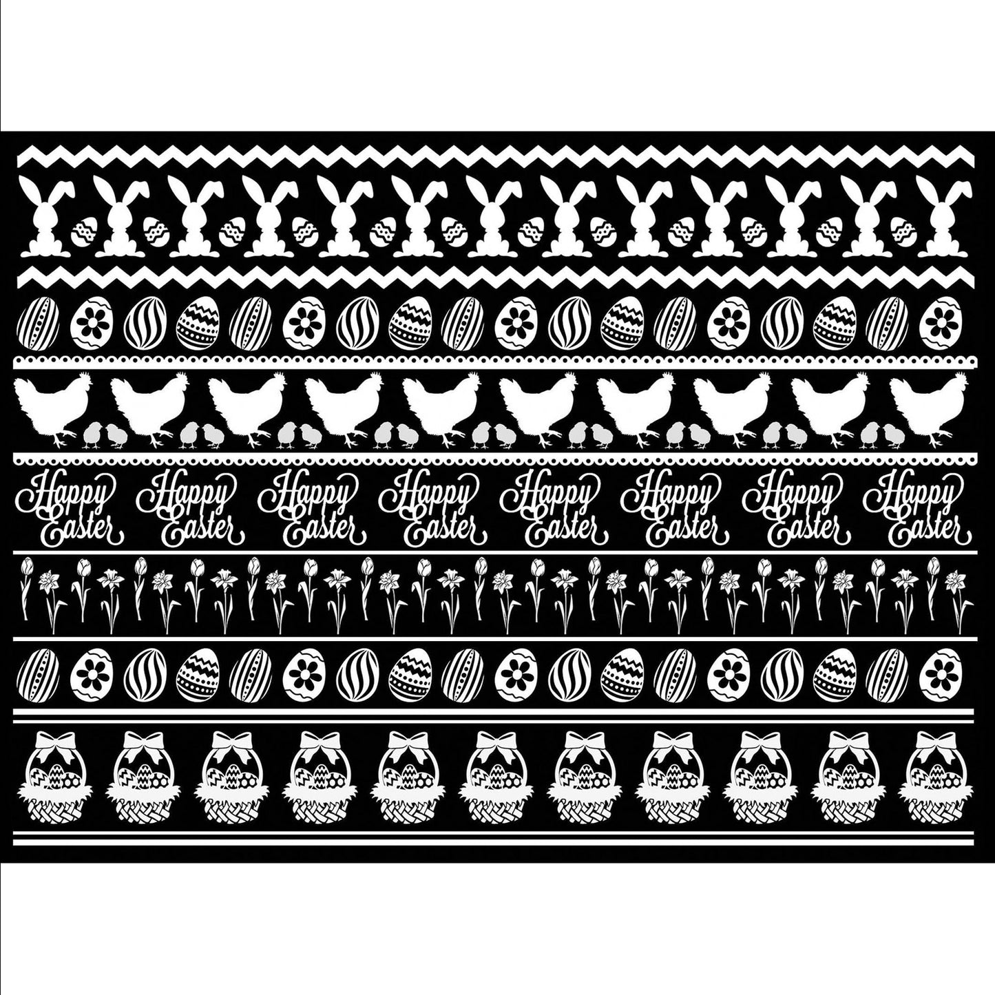 Easter Stripes Basket Rabbit 5 x 7 Inch White Fused Glass Decal