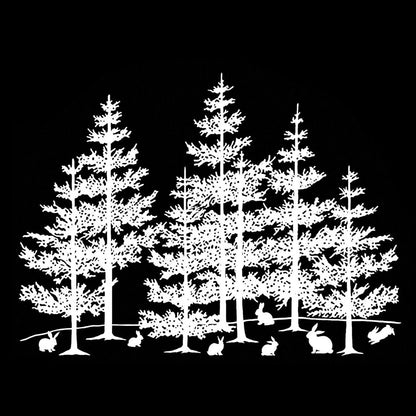 Pine Tree Rabbit 2 pcs 4 Inch White Fused Glass Decals