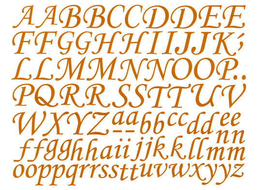 Corsiva Font Alphabet Letters 91 pcs 3/4" Gold Fused Glass Decals